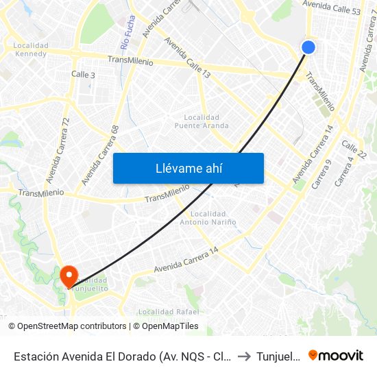 Estación Avenida El Dorado (Av. NQS - Cl 40a) to Tunjuelito map