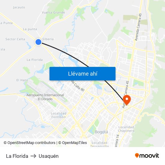 La Florida to Usaquén map