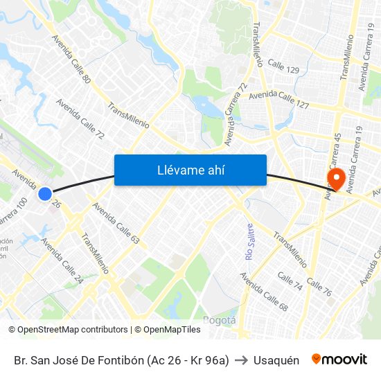 Br. San José De Fontibón (Ac 26 - Kr 96a) to Usaquén map