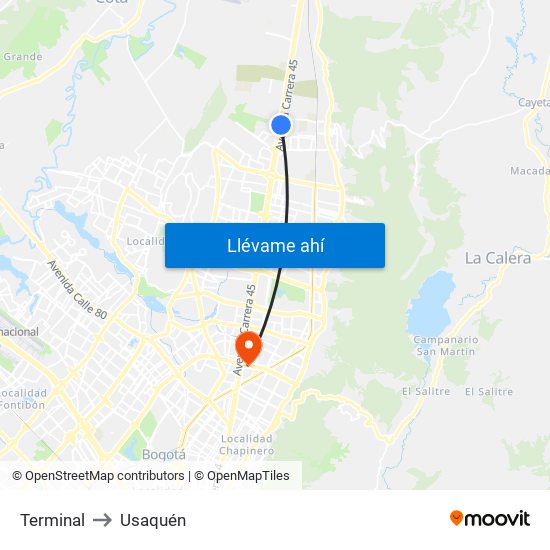 Terminal to Usaquén map