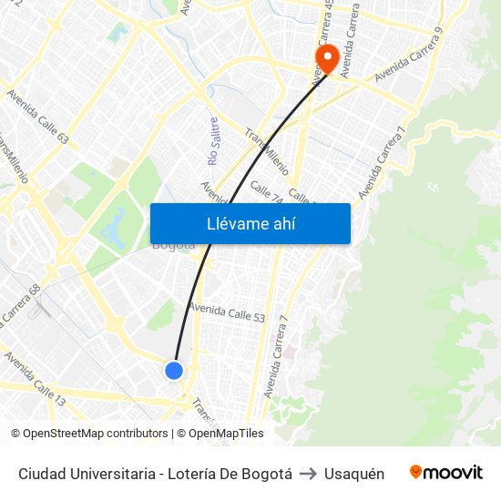 Ciudad Universitaria - Lotería De Bogotá to Usaquén map