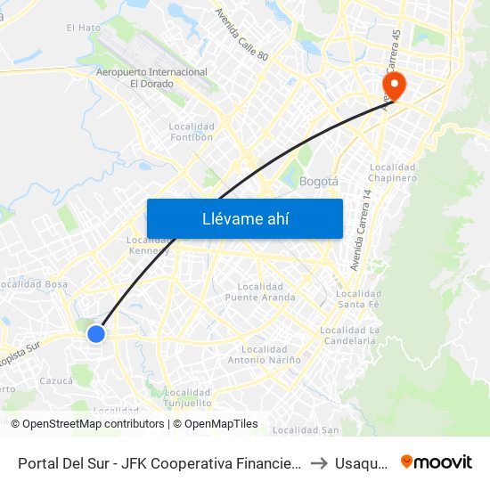 Portal Del Sur - JFK Cooperativa Financiera to Usaquén map