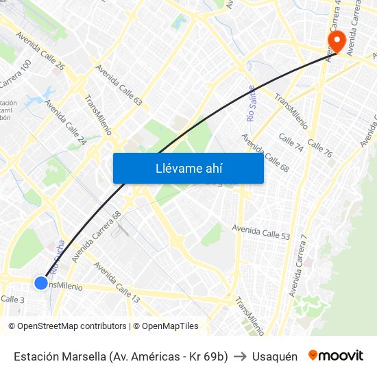 Estación Marsella (Av. Américas - Kr 69b) to Usaquén map