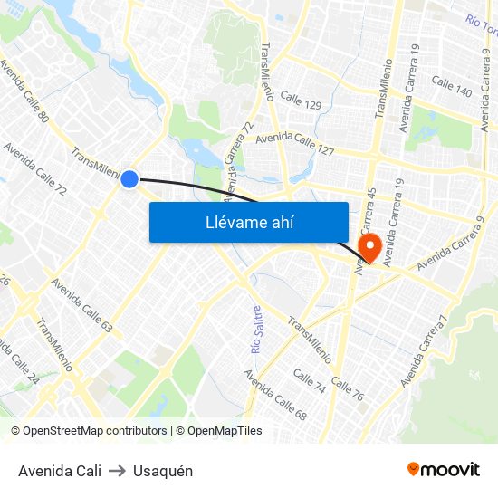 Avenida Cali to Usaquén map