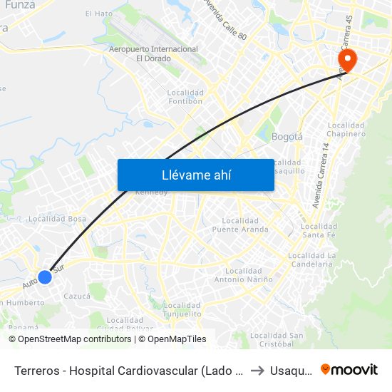 Terreros - Hospital Cardiovascular (Lado Sur) to Usaquén map