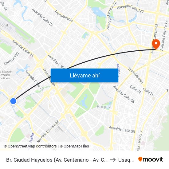 Br. Ciudad Hayuelos (Av. Centenario - Av. C. De Cali) to Usaquén map