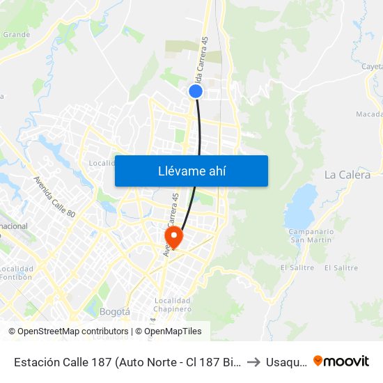 Estación Calle 187 (Auto Norte - Cl 187 Bis) (A) to Usaquén map