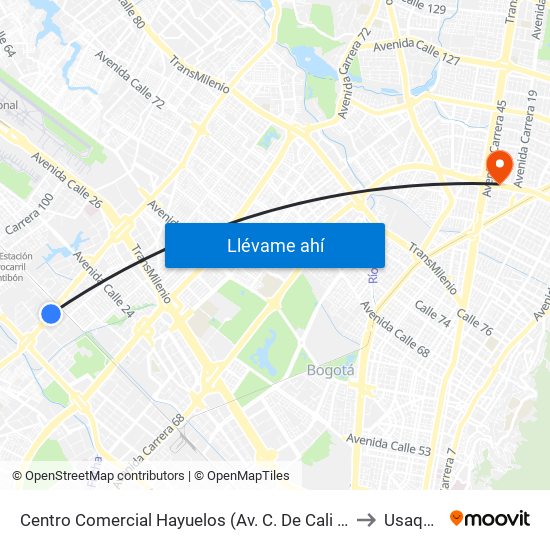 Centro Comercial Hayuelos (Av. C. De Cali - Cl 20) to Usaquén map