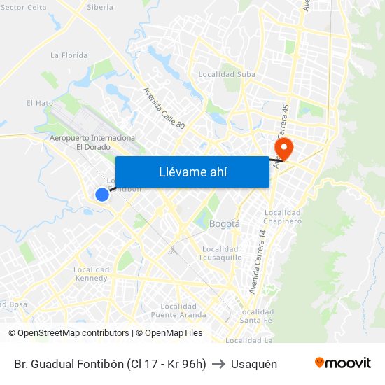 Br. Guadual Fontibón (Cl 17 - Kr 96h) to Usaquén map