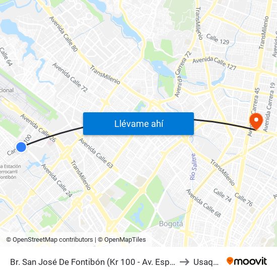 Br. San José De Fontibón (Kr 100 - Av. Esperanza) to Usaquén map