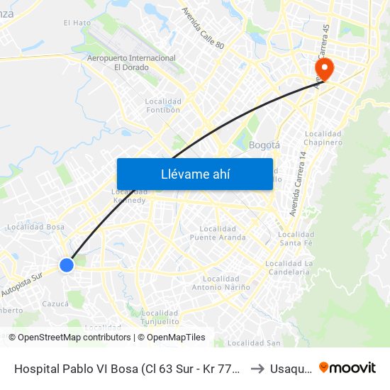 Hospital Pablo VI Bosa (Cl 63 Sur - Kr 77g) (A) to Usaquén map