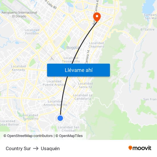 Country Sur to Usaquén map