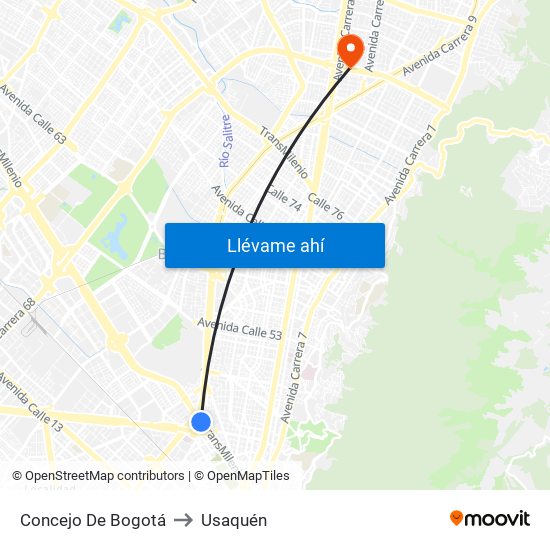 Concejo De Bogotá to Usaquén map