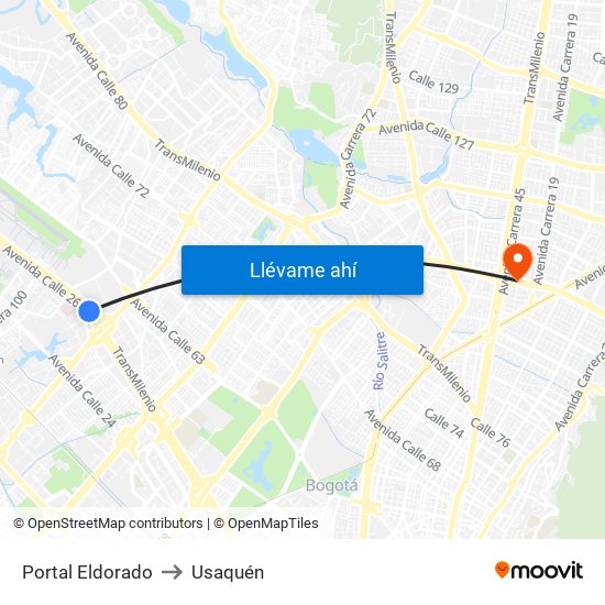 Portal Eldorado to Usaquén map