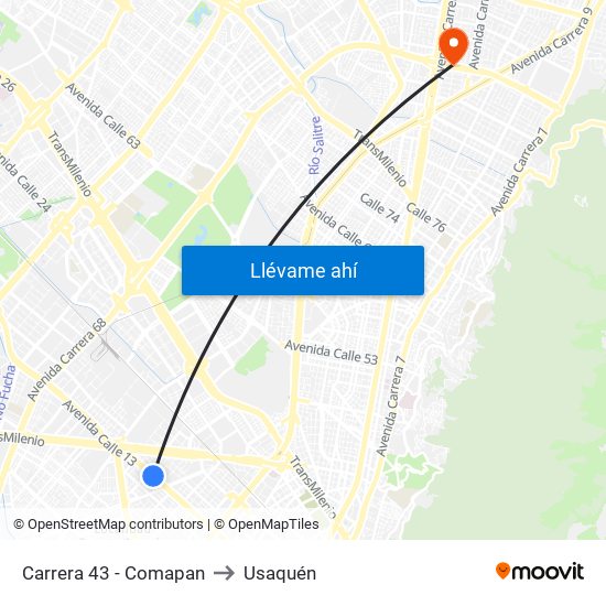 Carrera 43 - Comapan to Usaquén map