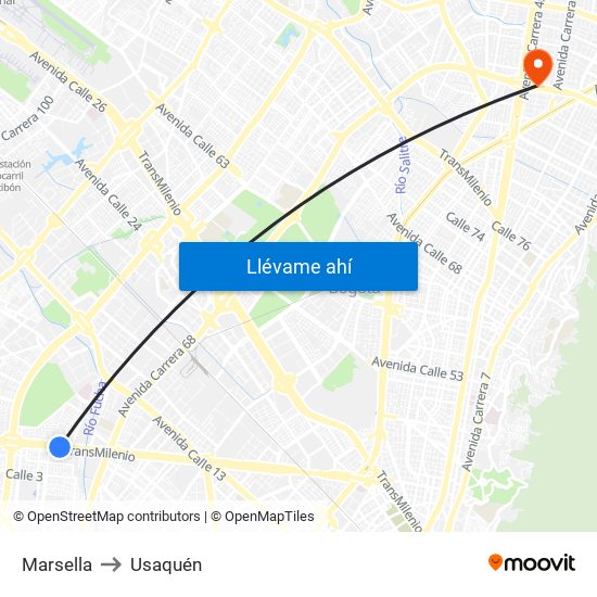 Marsella to Usaquén map