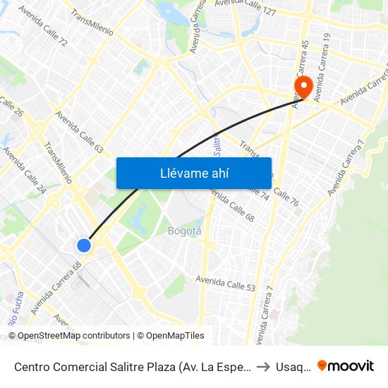 Centro Comercial Salitre Plaza (Av. La Esperanza - Kr 68a) to Usaquén map
