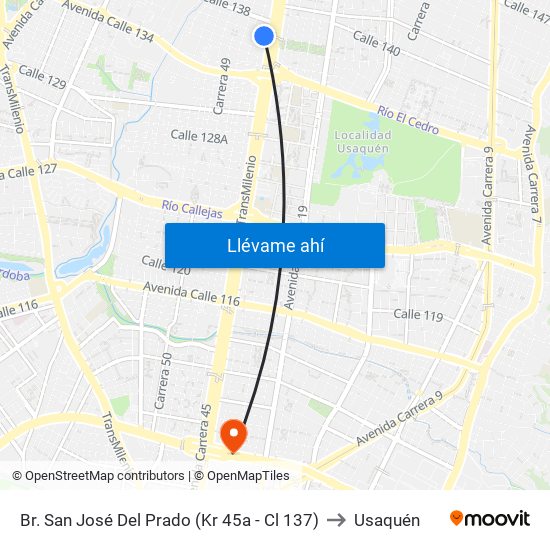 Br. San José Del Prado (Kr 45a - Cl 137) to Usaquén map