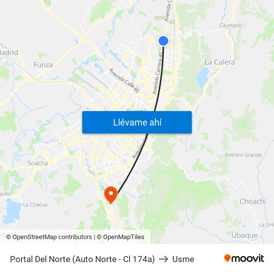 Portal Del Norte (Auto Norte - Cl 174a) to Usme map