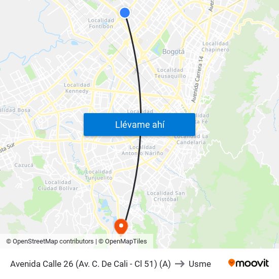 Avenida Calle 26 (Av. C. De Cali - Cl 51) (A) to Usme map