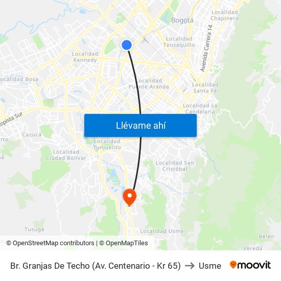 Br. Granjas De Techo (Av. Centenario - Kr 65) to Usme map