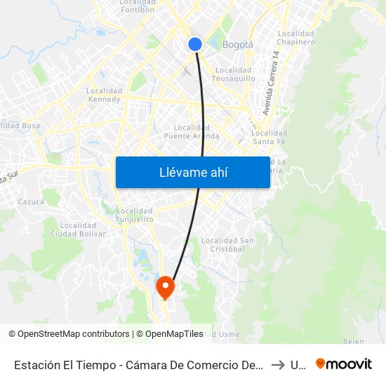 Estación El Tiempo - Cámara De Comercio De Bogotá (Ac 26 - Kr 68b Bis) to Usme map
