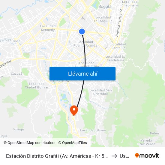 Estación Distrito Grafiti (Av. Américas - Kr 53a) to Usme map