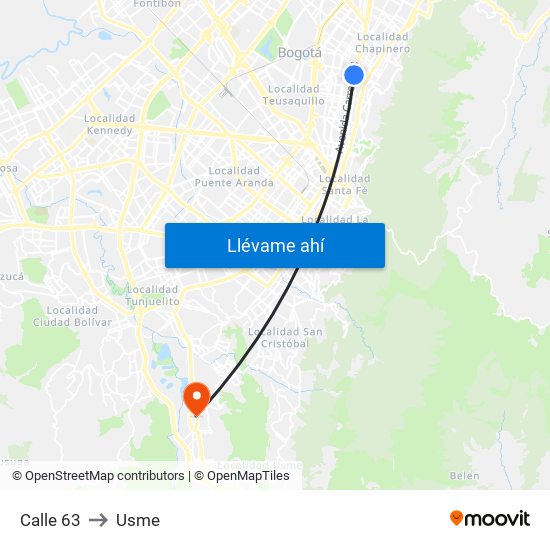 Calle 63 to Usme map