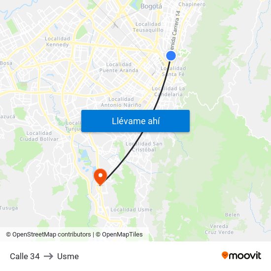 Calle 34 to Usme map