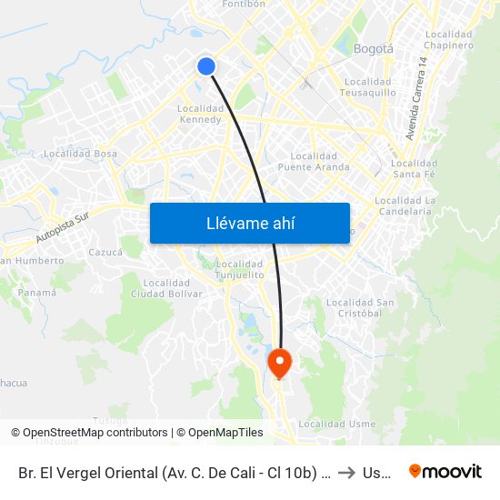 Br. El Vergel Oriental (Av. C. De Cali - Cl 10b) (A) to Usme map