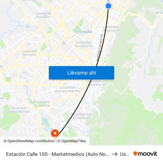 Estación Calle 100 - Marketmedios (Auto Norte - Cl 98) to Usme map
