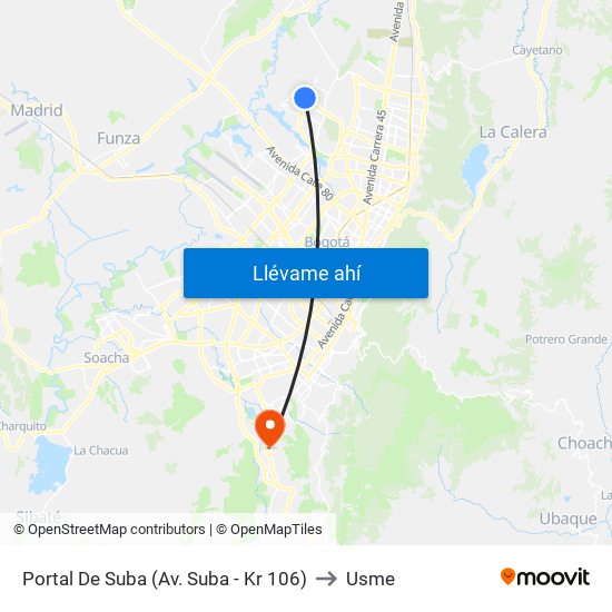 Portal De Suba (Av. Suba - Kr 106) to Usme map