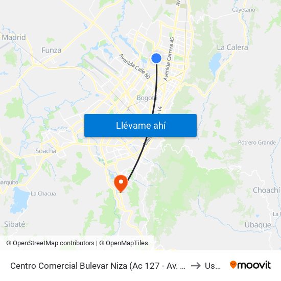 Centro Comercial Bulevar Niza (Ac 127 - Av. Suba) to Usme map