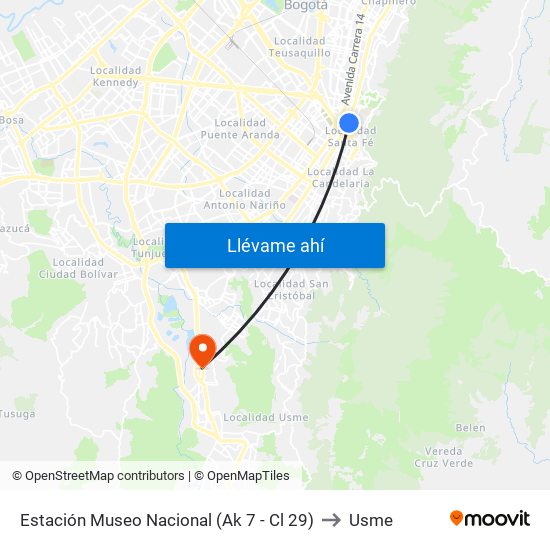 Estación Museo Nacional (Ak 7 - Cl 29) to Usme map