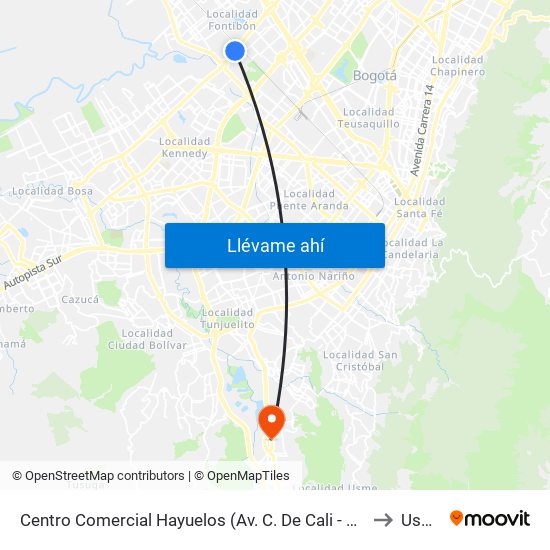 Centro Comercial Hayuelos (Av. C. De Cali - Cl 20) to Usme map