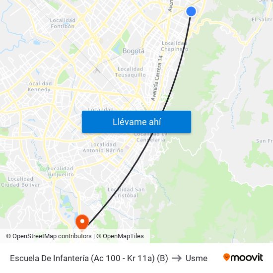 Escuela De Infantería (Ac 100 - Kr 11a) (B) to Usme map