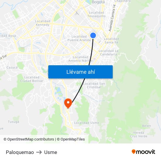 Paloquemao to Usme map