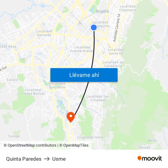 Quinta Paredes to Usme map