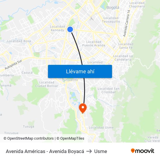 Avenida Américas - Avenida Boyacá to Usme map