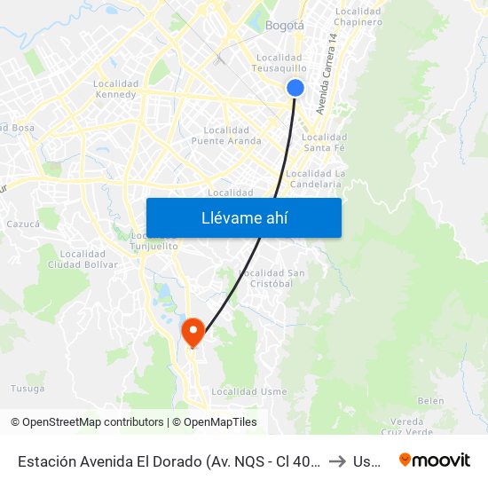 Estación Avenida El Dorado (Av. NQS - Cl 40a) to Usme map