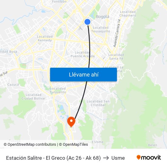 Estación Salitre - El Greco (Ac 26 - Ak 68) to Usme map