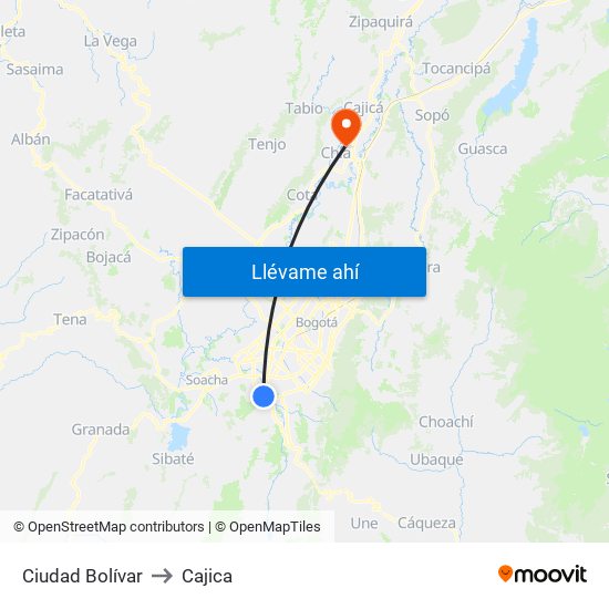 Ciudad Bolívar to Cajica map