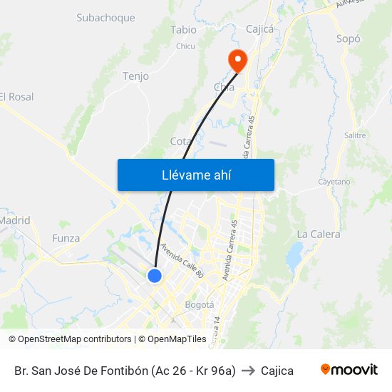 Br. San José De Fontibón (Ac 26 - Kr 96a) to Cajica map