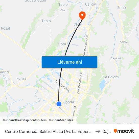 Centro Comercial Salitre Plaza (Av. La Esperanza - Kr 68b) to Cajica map