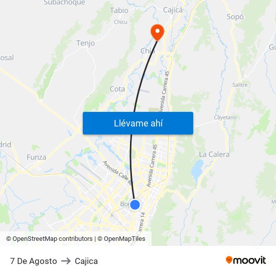 7 De Agosto to Cajica map