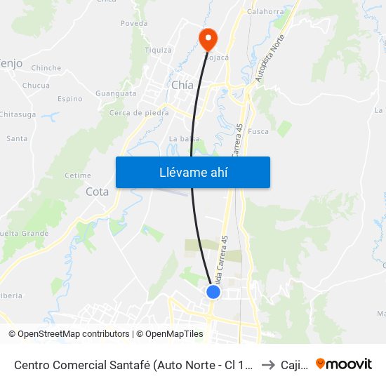 Centro Comercial Santafé (Auto Norte - Cl 187) (B) to Cajica map