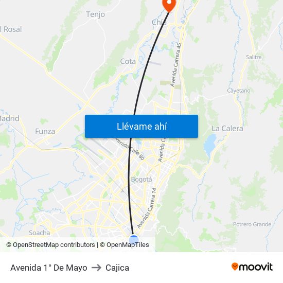 Avenida 1° De Mayo to Cajica map