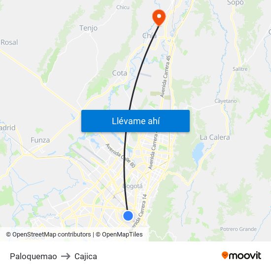 Paloquemao to Cajica map