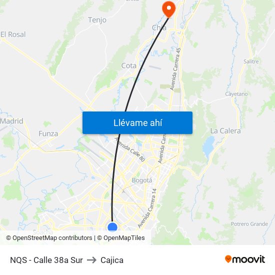 NQS - Calle 38a Sur to Cajica map