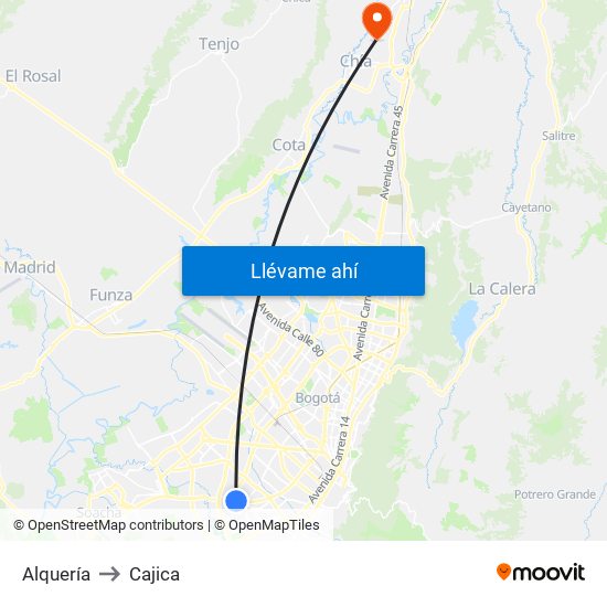 Alquería to Cajica map